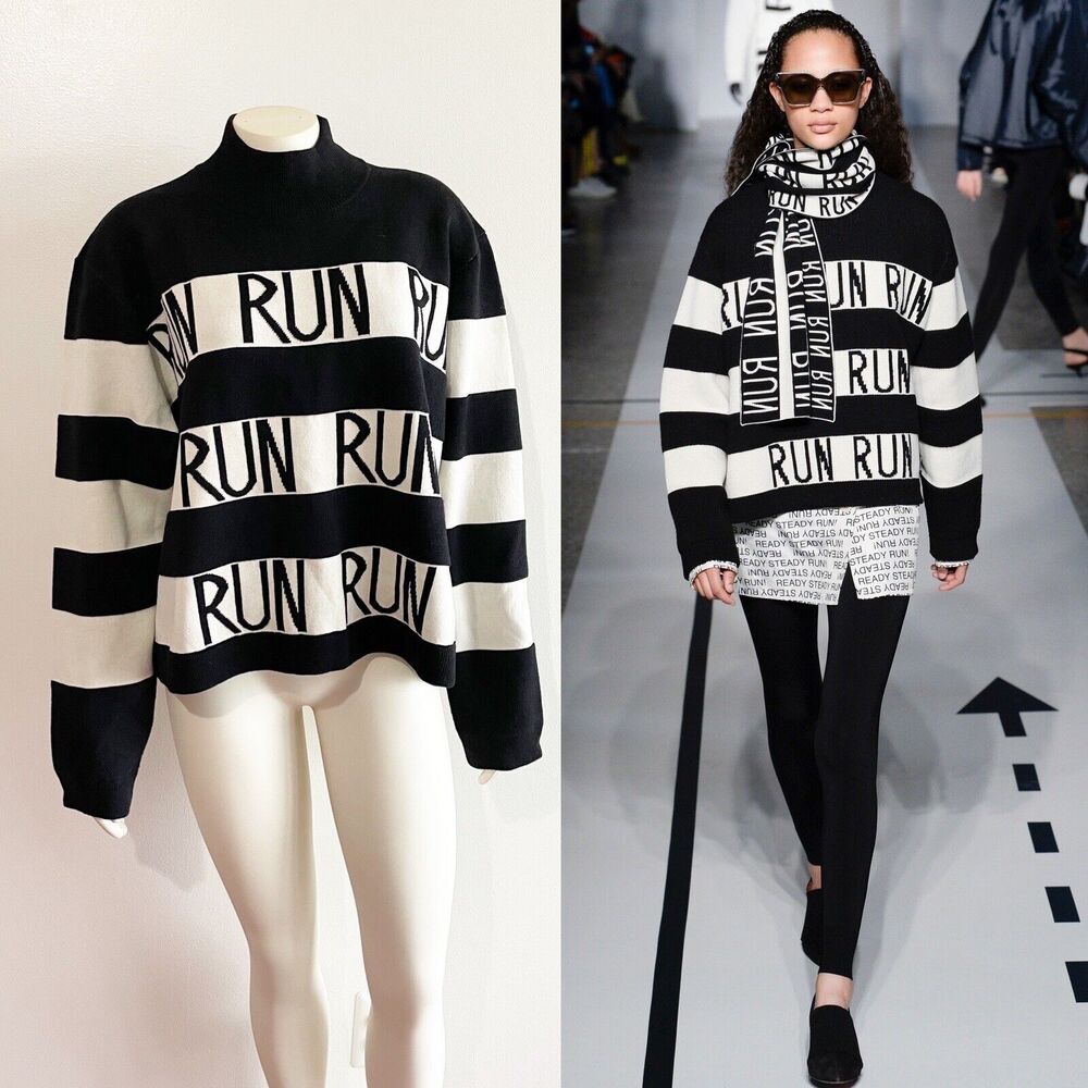 MaxMara Sportmax Striped Run Sweater Pullover Black White Medium